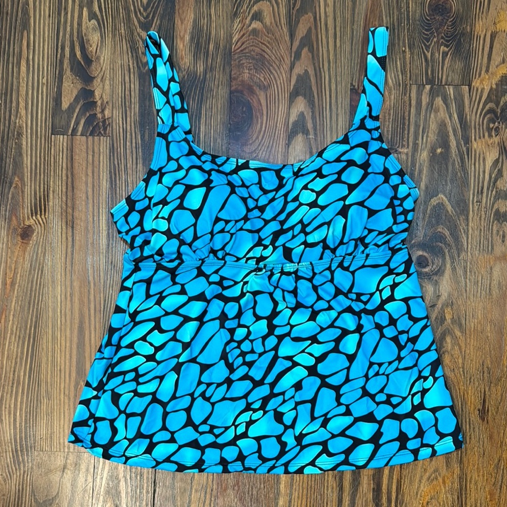 Aqua Blue & Black Patterned Women's Bathing Suit Swim Top